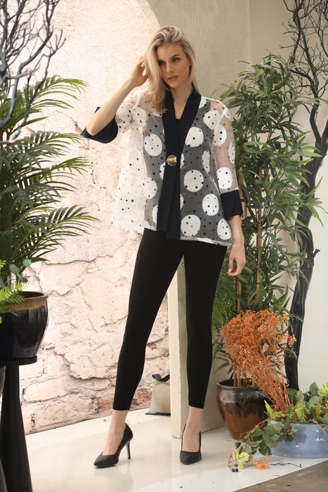 Joseph Ribkoff Vanilla/Midnight Blue Polka Dots Sheer Jacket 261765