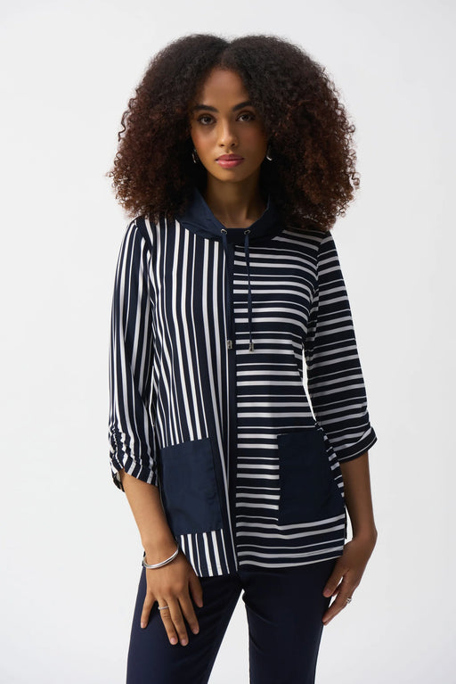 Joseph Ribkoff Style 251126 Vanilla/Midnight Blue Striped Boxy Tunic Top