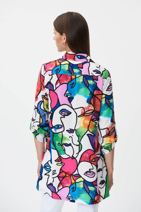 Joseph Ribkoff Vanilla/Multi Abstract Face Print 3/4 Sleeve Tunic Top 232101 NEW