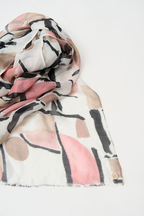 Joseph Ribkoff Vanilla/Multi Abstract Fringe Scarf 261987