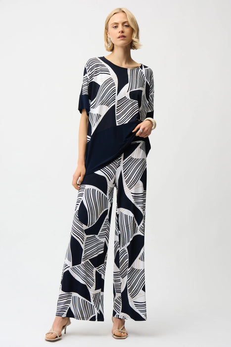 Joseph Ribkoff Vanilla/Multi Geometric High Waist Wide Leg Pants 261139