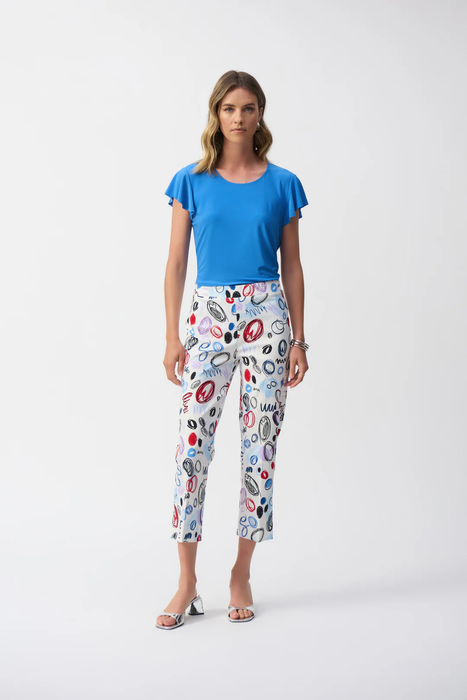Joseph Ribkoff Vanilla/Multi Abstract Print Cropped Pants 251221