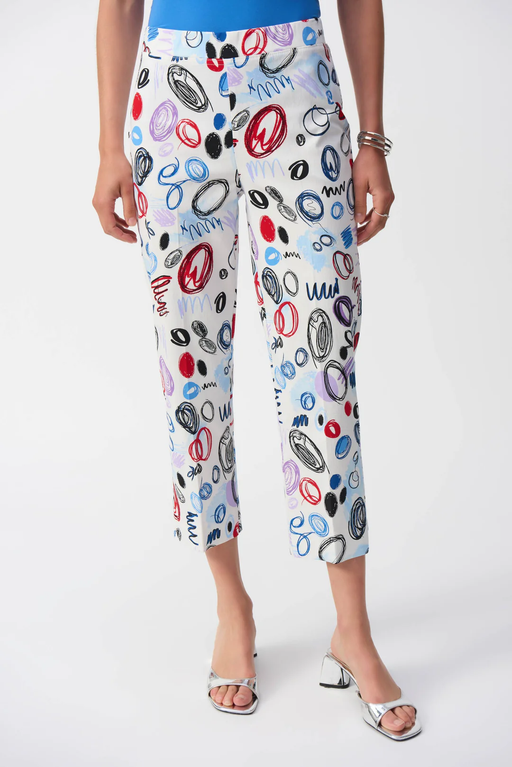 Joseph Ribkoff 251221 Vanilla/Multi Abstract Print Cropped Pants