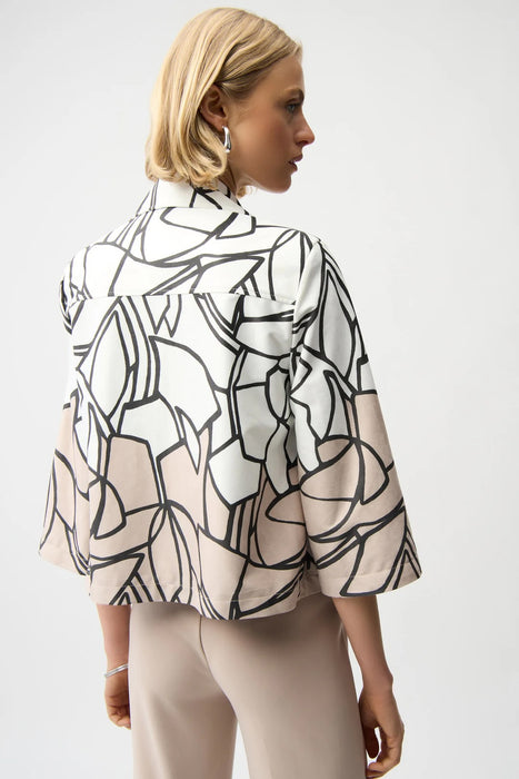 Joseph Ribkoff Vanilla/Multi Abstract Print Faux Suede Swing Jacket 261908