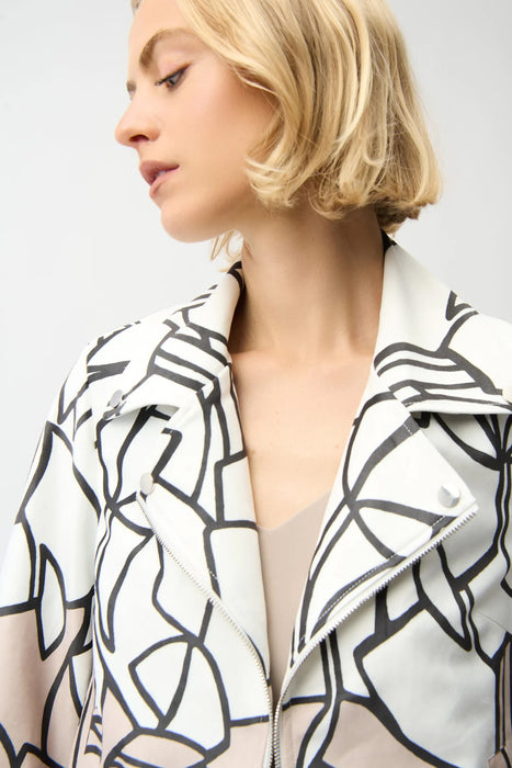 Joseph Ribkoff Vanilla/Multi Abstract Print Faux Suede Swing Jacket 261908