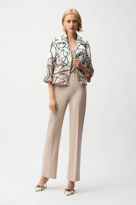Joseph Ribkoff Vanilla/Multi Abstract Print Faux Suede Swing Jacket 261908