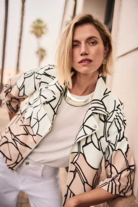 Joseph Ribkoff Vanilla/Multi Abstract Print Faux Suede Swing Jacket 261908