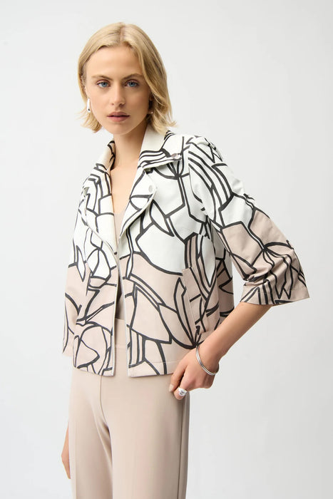 Joseph Ribkoff 261908 Vanilla/Multi Abstract Print Faux Suede Swing Jacket