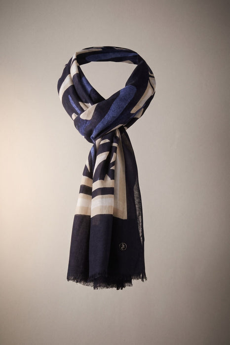 Joseph Ribkoff Vanilla/Multi Abstract Print Fringe Scarf 262968