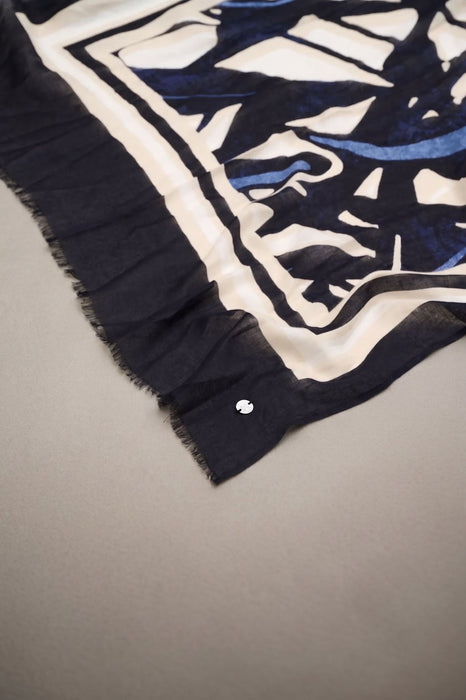Joseph Ribkoff Vanilla/Multi Abstract Print Fringe Scarf 262968
