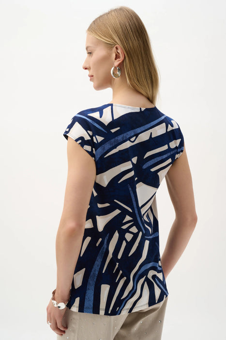 Joseph Ribkoff Vanilla/Multi Abstract Print Keyhole Neck Top 262216