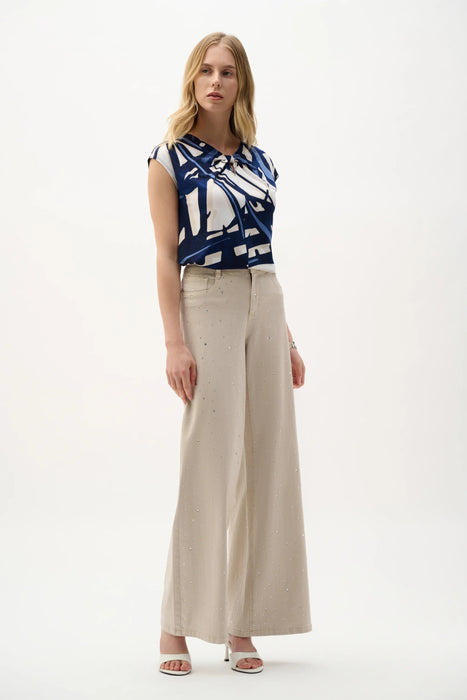 Joseph Ribkoff Vanilla/Multi Abstract Print Keyhole Neck Top 262216