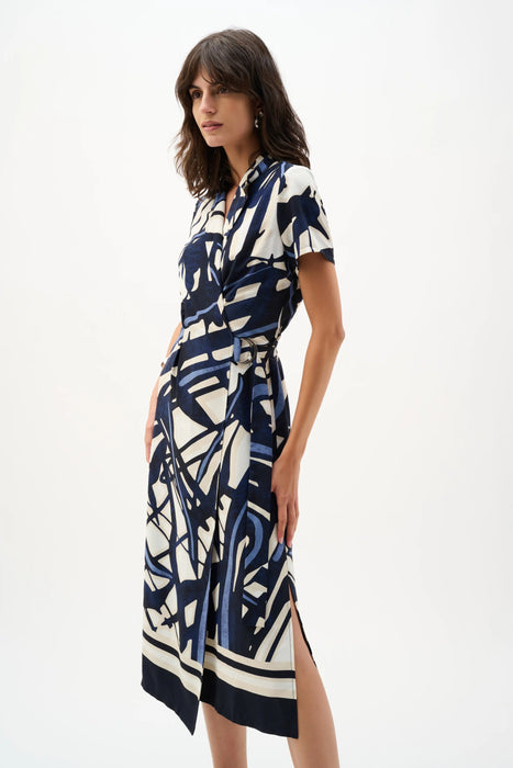 Joseph Ribkoff Vanilla/Multi Abstract Wrap Shirt Dress 262128