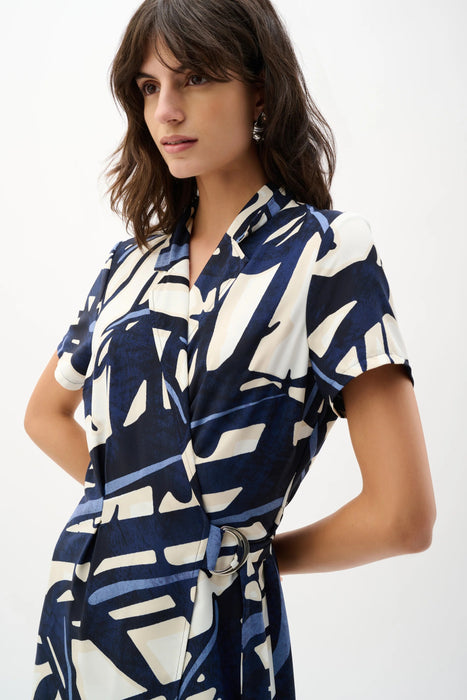 Joseph Ribkoff Vanilla/Multi Abstract Wrap Shirt Dress 262128