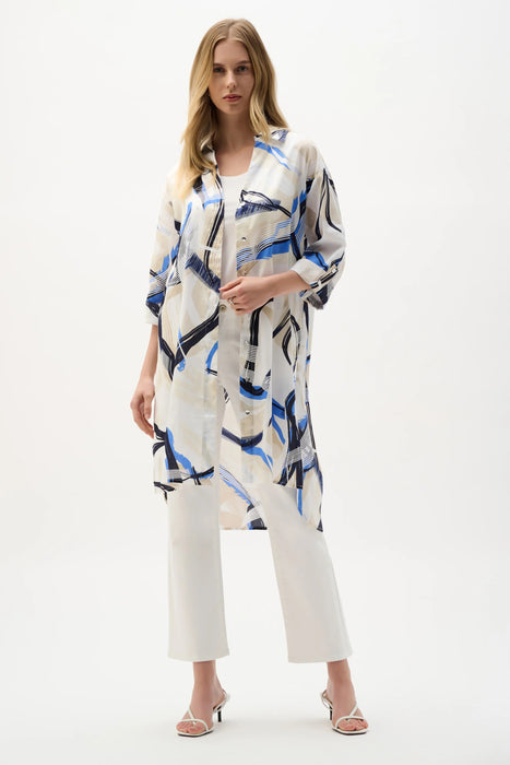 Joseph Ribkoff Vanilla/Multi Abstract Cotton Longline Blouse 262950