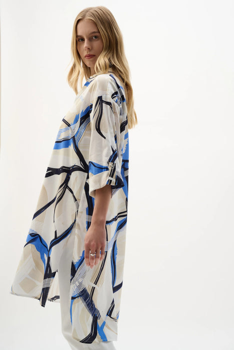 Joseph Ribkoff Vanilla/Multi Abstract Cotton Longline Blouse 262950