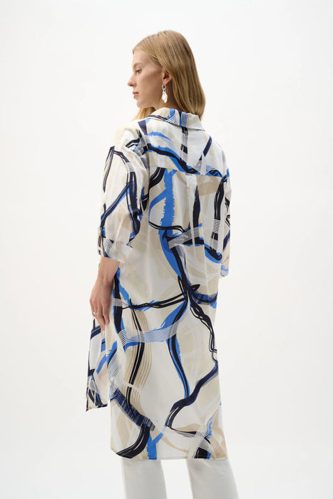 Joseph Ribkoff Vanilla/Multi Abstract Cotton Longline Blouse 262950