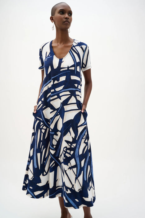 Joseph Ribkoff Vanilla/Multi Abstract Midi Trapeze Dress 262245