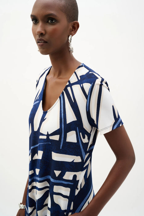 Joseph Ribkoff Vanilla/Multi Abstract Midi Trapeze Dress 262245