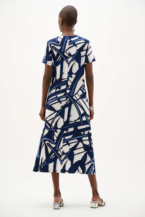 Joseph Ribkoff Vanilla/Multi Abstract Midi Trapeze Dress 262245