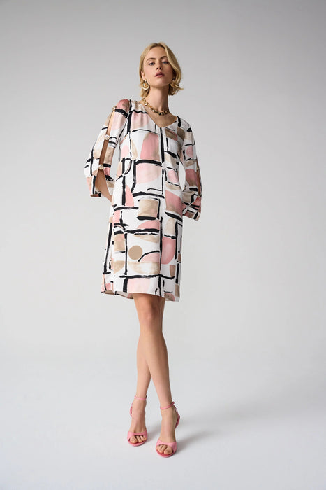 Joseph Ribkoff Vanilla/Multi Abstract Slit Sleeve Shift Dress 261258