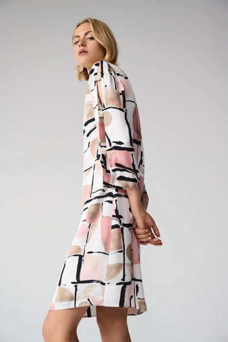 Joseph Ribkoff Vanilla/Multi Abstract Slit Sleeve Shift Dress 261258