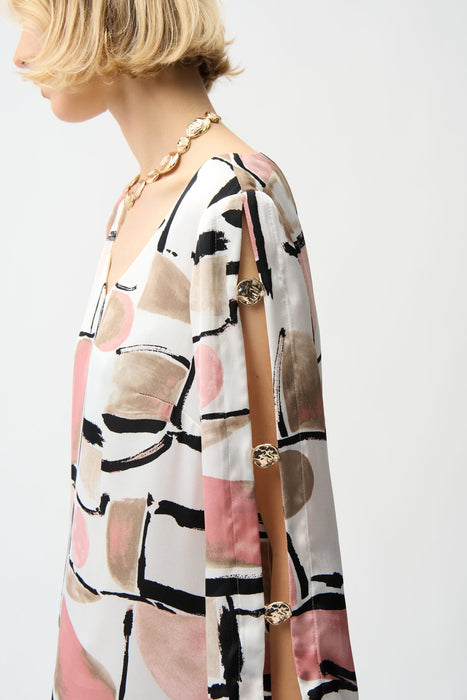 Joseph Ribkoff Vanilla/Multi Abstract Slit Sleeve Shift Dress 261258