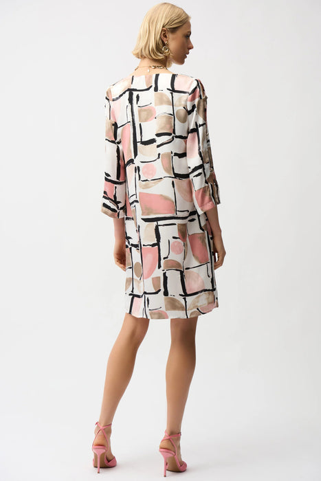 Joseph Ribkoff Vanilla/Multi Abstract Slit Sleeve Shift Dress 261258
