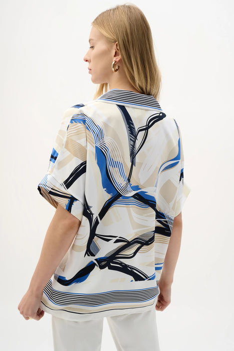 Joseph Ribkoff Vanilla/Multi Abstract Print V-Neck Boxy Top 262118