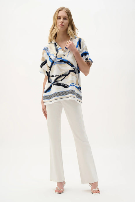 Joseph Ribkoff Vanilla/Multi Abstract Print V-Neck Boxy Top 262118