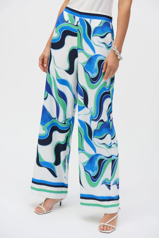 Joseph Ribkoff 252084 Vanilla/Multi Abstract Print Wide Leg Pants