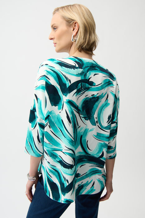 Joseph Ribkoff Vanilla/Multi Abstract Print Zip V-Neck Tunic Top 261284
