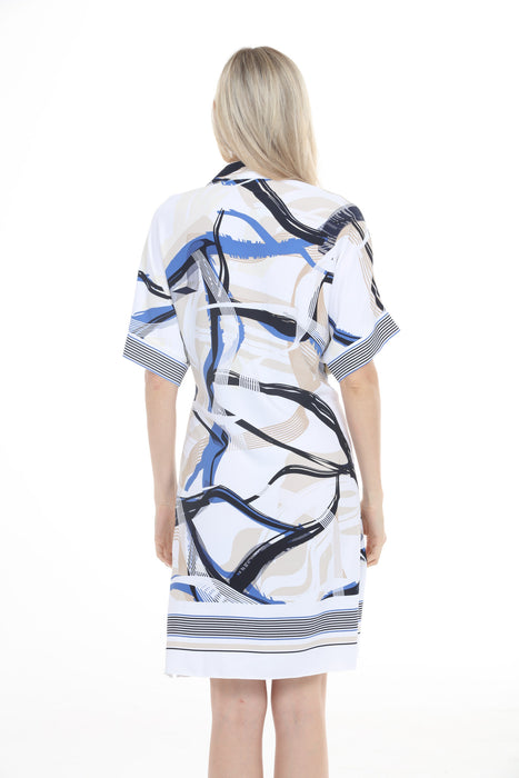 Joseph Ribkoff Vanilla/Multi Abstract Stripes Tie Front Dress 262017