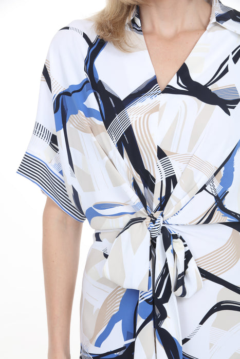 Joseph Ribkoff Vanilla/Multi Abstract Stripes Tie Front Dress 262017