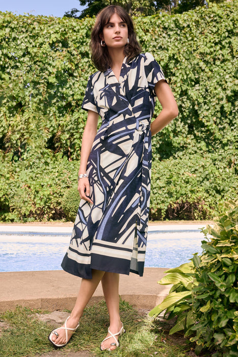 Joseph Ribkoff Vanilla/Multi Abstract Wrap Shirt Dress 262128