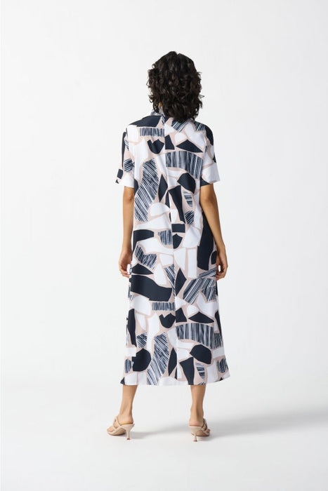 Joseph Ribkoff Vanilla/Multi Abstract Print Short Sleeve Maxi Shirt Dress 242227