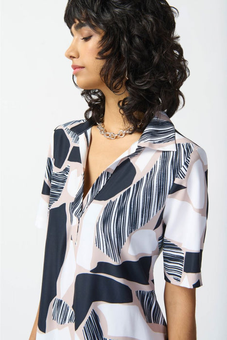 Joseph Ribkoff Vanilla/Multi Abstract Print Short Sleeve Maxi Shirt Dress 242227