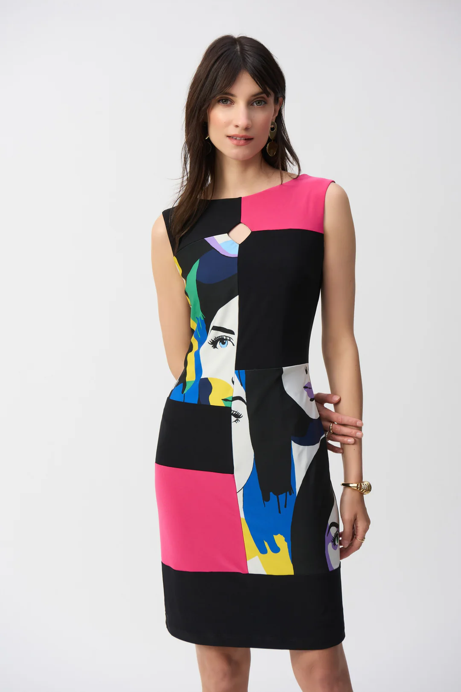 Joseph Ribkoff Vanilla/Multi Color Block Sleeveless Sheath Dress 25117 ...