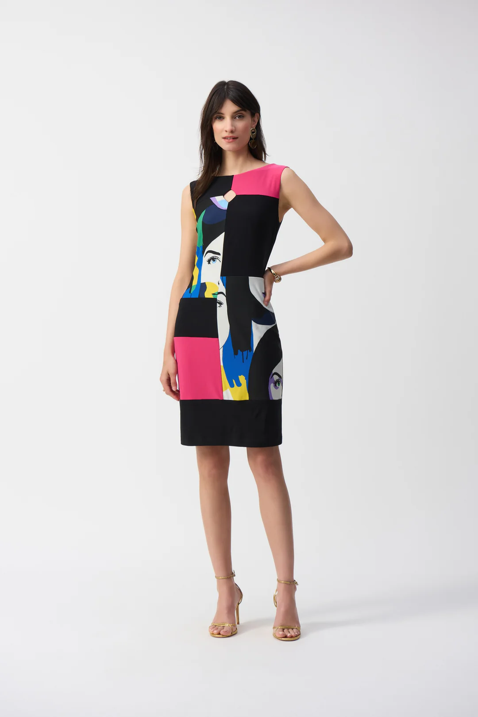 Joseph Ribkoff Vanilla/Multi Color Block Sleeveless Sheath Dress 25117 ...