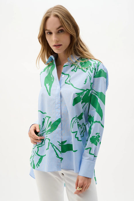 Joseph Ribkoff Vanilla/Multi Cotton Striped Floral Blouse 262951