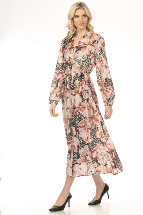Joseph Ribkoff Vanilla/Multi Floral Button Front Midi Dress 261934