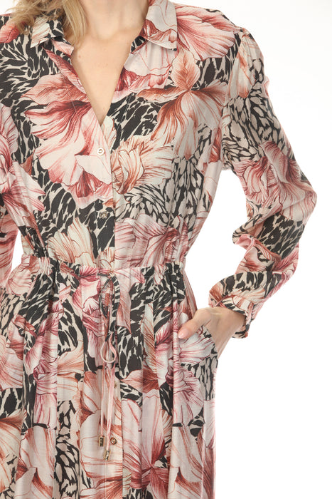 Joseph Ribkoff Vanilla/Multi Floral Button Front Midi Dress 261934