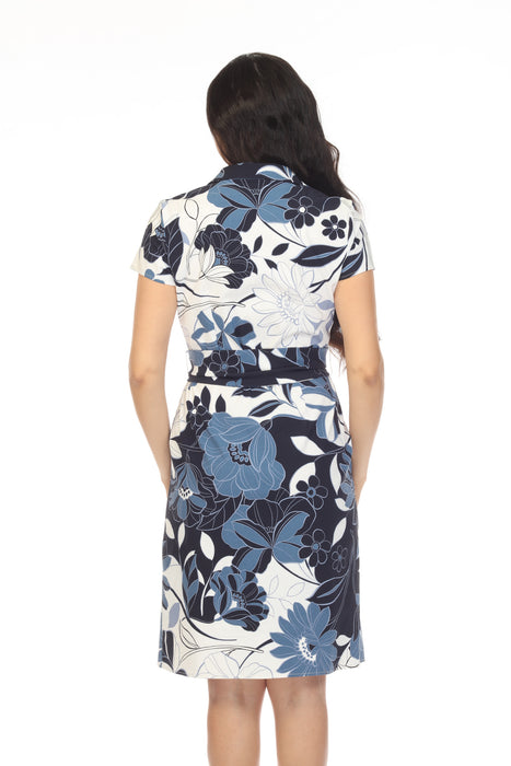 Joseph Ribkoff Vanilla/Multi Floral Print Button-Down Belted Shirt Dress 231083