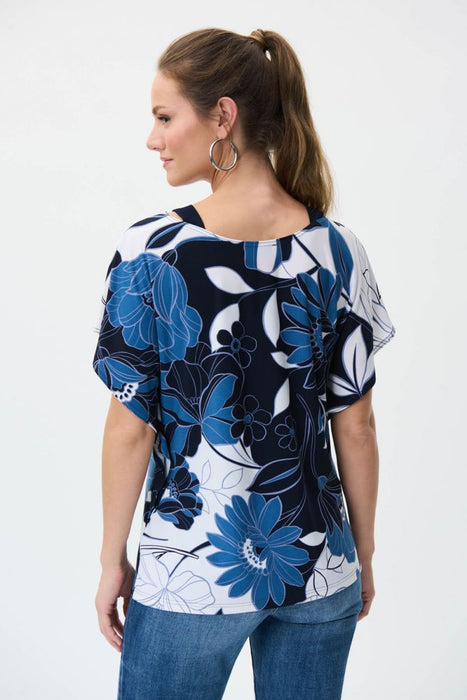 Joseph Ribkoff Vanilla/Multi Floral Print Cold-Shoulder Sleeve Top 231211 NEW