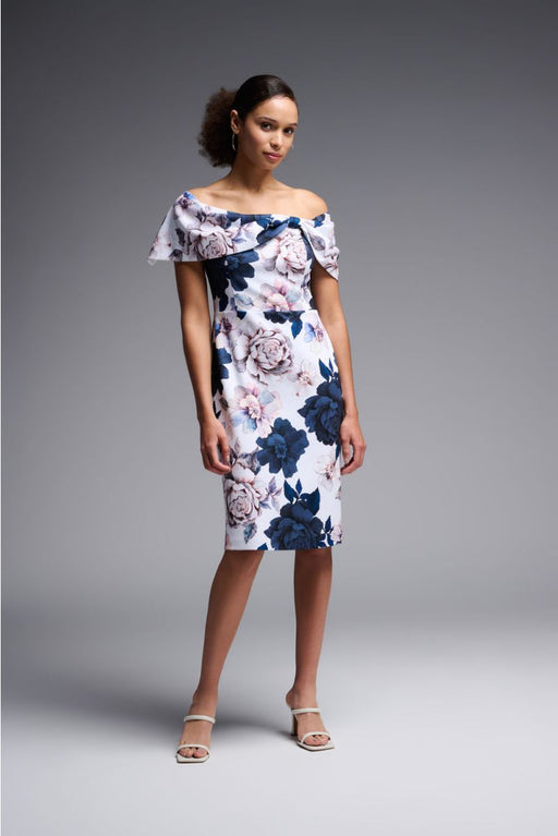 Joseph Ribkoff Style 231745 Vanilla/Multi Floral Print Off-Shoulder Sheath Dress
