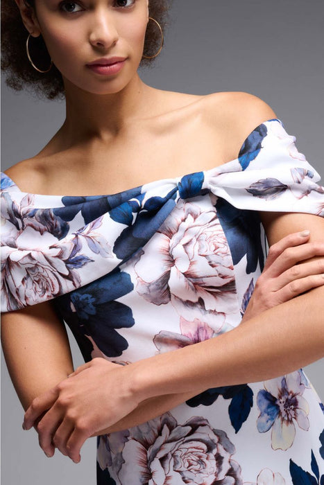 Joseph Ribkoff Vanilla/Multi Floral Print Off-Shoulder Sheath Dress 231745