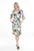 Woman wearing Joseph Ribkoff floral shirt dress for casual summer outfit