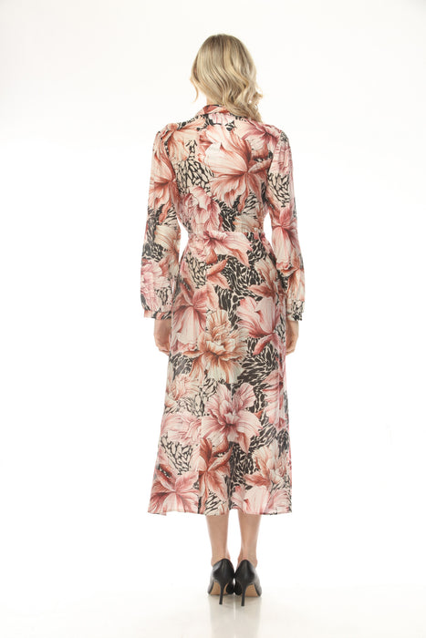Joseph Ribkoff Vanilla/Multi Floral Button Front Midi Dress 261934