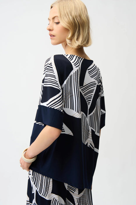 Joseph Ribkoff Vanilla/Multi Geometric Short Sleeve Asymmetric Top 261283