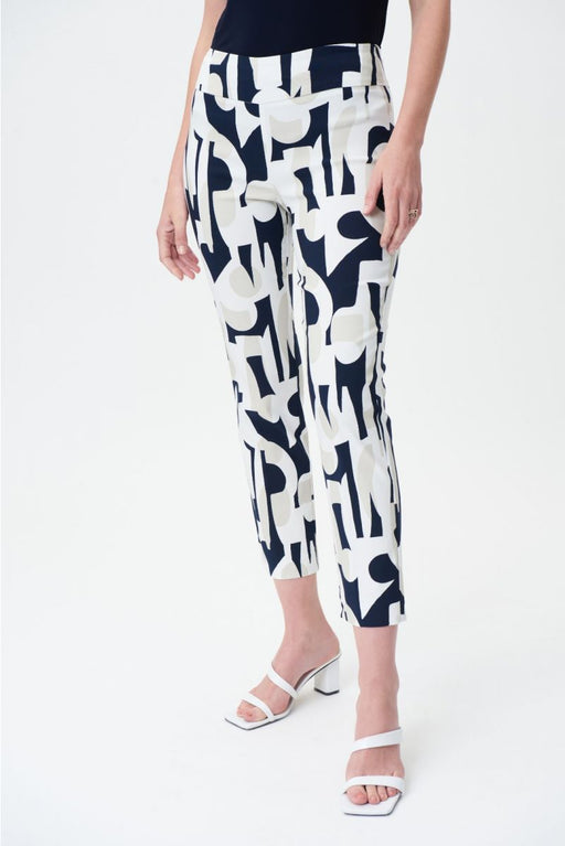 Joseph Ribkoff Style 232056 Vanilla/Multi Geometric Print Pull On Cropped Pants